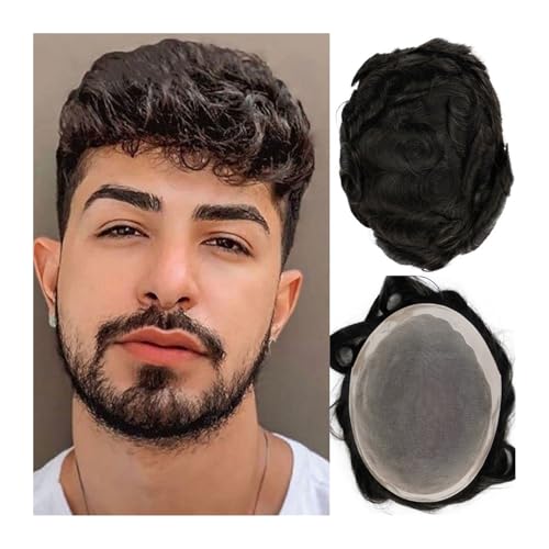 Toupet für Männer Afro Kinky Curly Herren-Toupet, 4 mm, natürliches schwarzes Echthaar, Ersatz for Herrenperücke, Haarteil, super langlebig, natürlicher Haaransatz Perücke für Männer von RFSHOPQW