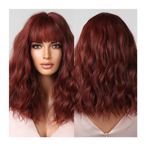 Wigs Daily Cosplay Use, Heat Resistant Short Wavy Bob Wigs for Women, Dark Brown Bob Natural Synthetic Wig with Fringe for Girls Wig Fancy Dress von RFSHOPQW