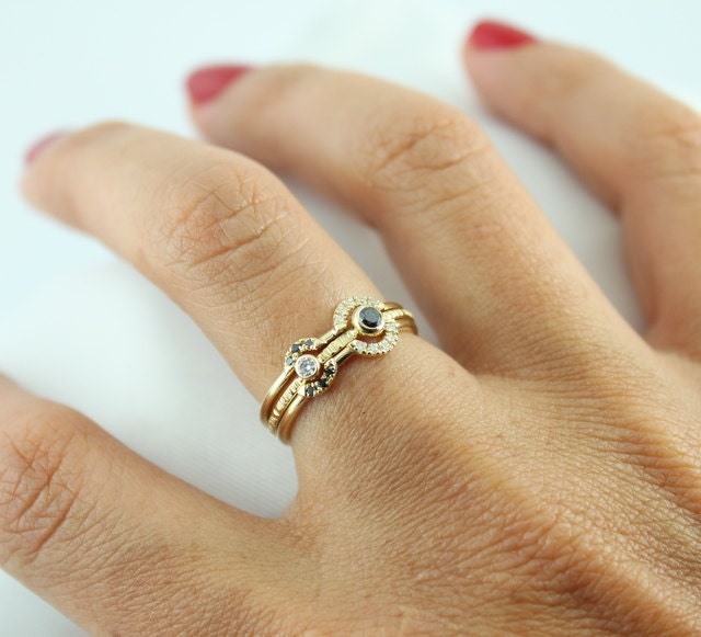 Diamant Ring, Schwarzer Gold Pave Verlobungsring, Stapel Dünne Ring Set, Ringe von RFgoldiamonds