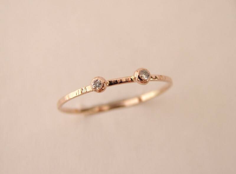 Dual Diamanten Ring - Stapelringe Hochzeitsdiamant Set 14K Rose Solid Gold Diamant Schlichter Ringe von RFgoldiamonds