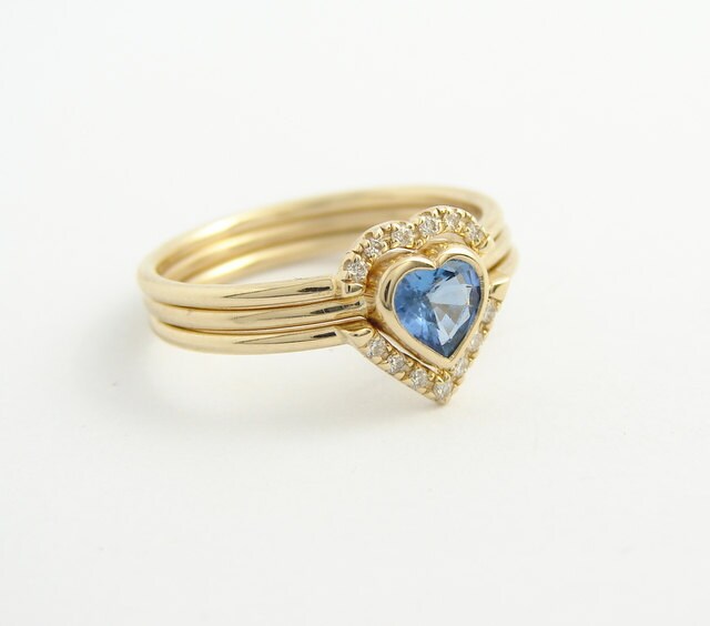 Hochzeit Set - Saphir Ring Diamant Verlobungsring Herz Gold Blauer & Edelstein von RFgoldiamonds