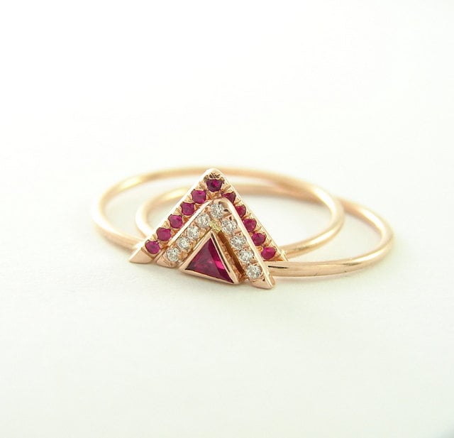 Rubin Und Diamant Hochzeit Set - Unikat 14K Gold Ring von RFgoldiamonds