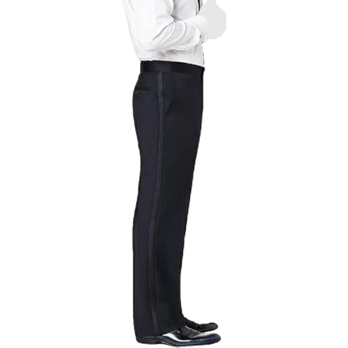 RGM Smokinghose für Herren mit Satin-Seitenstreifen – klassische, formelle Anzughose, ideal für Hochzeiten, Veranstaltungen und Partys mit schwarzer Krawatte, Schwarze, schmale Passform, 36W / 32L RGM Smokinghose für Herren mit Satin-Seitenstreifen – klassische, formelle Anzughose, ideal für Hochzeiten, Veranstaltungen und Partys mit schwarzer Krawatte, Schwarze, schmale Passform, 36W / 32L von RGM