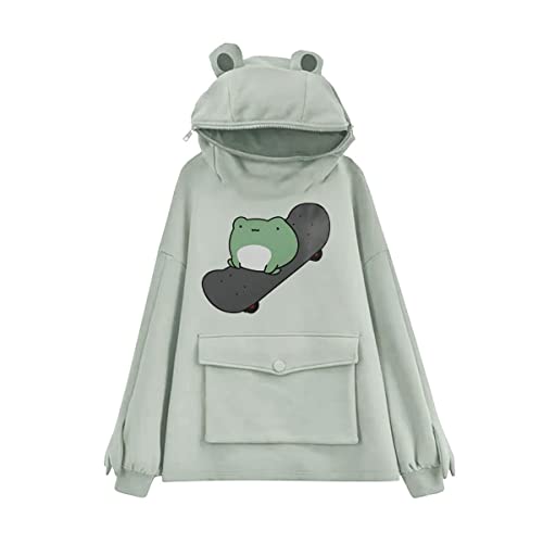 RGOSME Frosch Hoodie Teen Mädchen Niedlich Oversized Grafik Hoodies Frauen Sweatshirt Cosplay Kostüm Pullover Tops, Dunkelgrün, Small von RGOSME