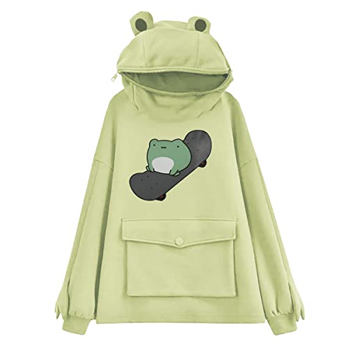 RGOSME Frosch-Kapuzenpullover für Teenager, Mädchen, niedlich, übergroße Grafik, Sweatshirt, Cosplay, Kostüm, Pullover Tops, Hellgrün, X-Small von RGOSME