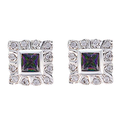 RGPL attraktiven mystischen Quarz Multi Edelstein quadratische Form facettierte Ohrstecker Sterling Silber Ohrring-RGPL-SEMQUFC-14044-de von RGPL