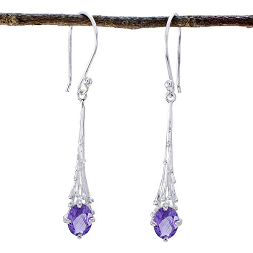 RGPL echte Amethyst man Edelsteine ovale Form facettiert spezielle solide Silber Ohrringe-RGPL-SEAMEFC-4132-de von RGPL