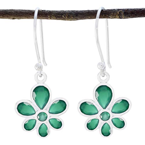 RGPL gute Edelsteine facettierte grüne Onyx Ohrringe - 925er Sterlingsilber grüner grüner Onyx Gute Edelsteine Ohrring - guter Schmuck bester Artikel Geschenk für Jubiläum Tag Ohrringe stapeln von RGPL