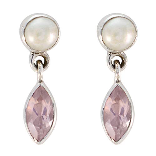 RGPL natürlichen Rosenquarz zwei Edelstein Marquise Form facettierten exklusiven Sterling Silber Ohrring-RGPL-SEROQFC-16077-de von RGPL