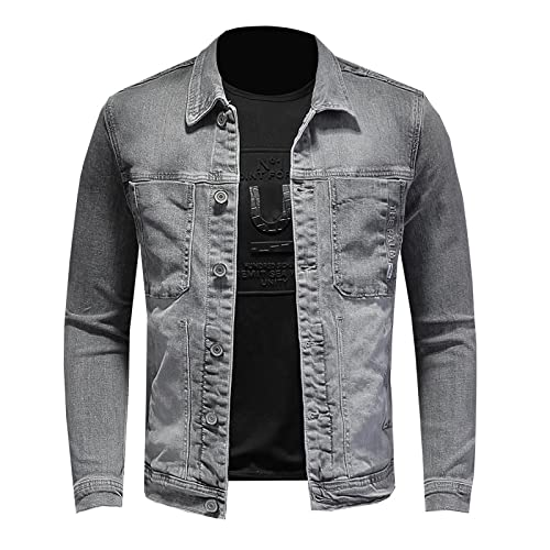 RGVV Herren Jeansjacke,Truckerjacke Vintage Jeansjacke Grau Gewaschene Jeansjacke Stretch Übergangsjacke Mehrere Taschen Freizeitjacke Für Damen Herren,Xl von RGVV