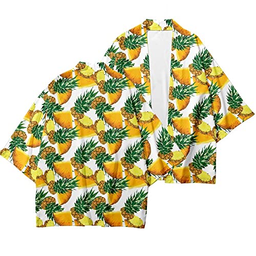 RGVV Kimono Jacke, Kurze Kimonojacke Für Den Strand, Kreatives Ananas-Fruchtmuster, Grünes Hawaiianisches Aloha-Hemd, Unisex, Lässig, Leicht, Strickjacke, Bademode, Strandmode Für Damen Und Herren,S von RGVV