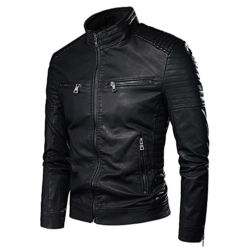 RGVV Ledermantel Herren, Vintage Pu-Leder-Motorradjacken Einfarbig Gestreifte Baseballjacken Schwarze Bomberjacke Lässige Taktische Jacke Windjacke Mit Tasche Für Indoor-Outdoor-Sport,M von RGVV