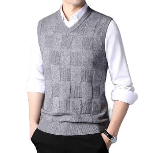 RGVV Sweater Herren, Herren Strickpullover Ärmellos Strickpullover Weste Einfarbig Jacquard Argyle Strickweste Pullover Lässige Übergangsweste Weste Tanktop Für Den Frühling Herbst,Grau,L von RGVV