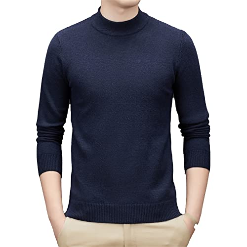 RGVV Sweater Herren, Herren Strickpullover Halbrollkragen Strickpullover Marineblau Lässig Einfarbig Langarm Strickpullover Übergangspullover Top Für Herbst Winter,M von RGVV