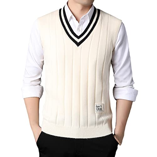 RGVV Sweater Vest Herren, Ärmelloser Strickpullover Mit Weißem Kabel Strickweste Pullover Slim Fit Pullover Weste Herren Strickweste Pullover Oberteile Weste Tanktop Für Herbst Winter,XL von RGVV