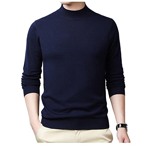 Sweater Herren, Herren Strickpullover Klassischer Langarm-Fleecepullover Marineblauer Halber Rollkragen-Sweatshirt Übergangspullover Herbst Winter Warmer Pullover Herren Für Indoor-Outdoor-Sport,X von RGVV