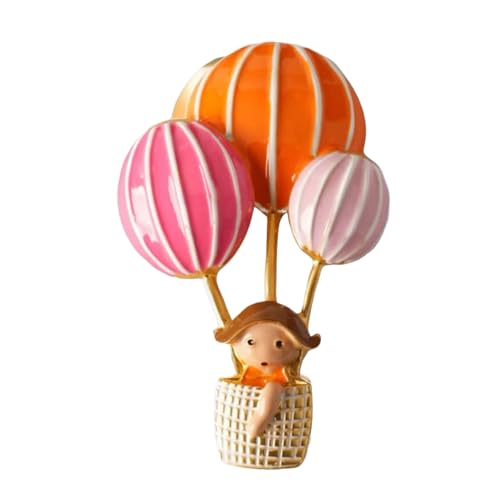 RGYBAO Cartoon-Heißluftballon-Brosche mit kleinem Mädchen, leichte Legierung, dekoratives Zubehör für Jacken, Taschen, Hüte, 5.7x9.3cm, Metall, Kein Edelstein von RGYBAO