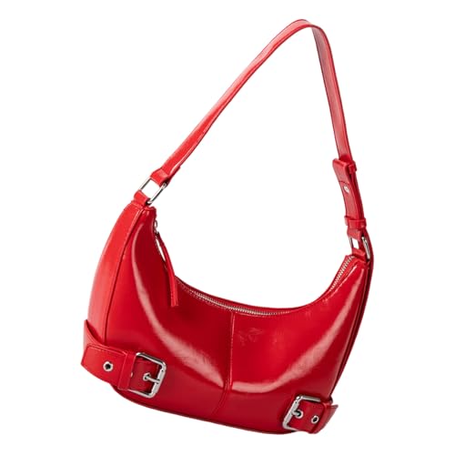 RGYBAO Damen PU Umhängetasche Stilvolle Achseltasche Handtasche Mode Achsel Taschen Schnallen Dekoration für Alltag PU Leder Handtasche, rot, One Size von RGYBAO
