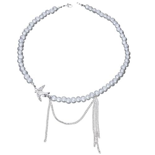 RGYBAO Elegante Halskette mit Schwalben-Anhänger mit Kunstperlen, Akzent und Quasten-Detail, für Damen, modischer Halsschmuck von RGYBAO