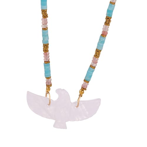 RGYBAO Elegante Naturstein-Halskette mit Perlen, stilvoller Vogel-Halsschmuck für modische Outfits und Outfits, 5x2.8cm, Naturstein, Kein Edelstein von RGYBAO