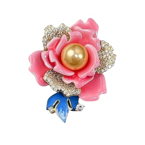 RGYBAO Elegante Pfingstrosen-Brosche mit funkelnden Strasssteinen, chinesischer Stil, emailliert, Cloisonné-Anstecknadel, Schmuck für Damen, 4.4x3.8cm, Metall, Kein Edelstein von RGYBAO