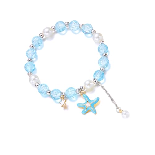 RGYBAO Elegantes Armband mit Seestern-Muschel-Anhänger, leicht, minimalistisch, Schmuck, bequeme Perlen-Armband für Damen, 18 cm, Legierung, Imitationsperle, geplatzte Blumenperle, Kein Edelstein von RGYBAO