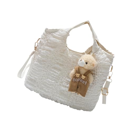 RGYBAO Geknitterte Eimertasche mit abnehmbarem Charm, weiches PU-Leder, Handtasche für Damen, geräumige und praktische Schultertaschen, luxuriöses strukturiertes PU, weiß, One Size RGYBAO Geknitterte Eimertasche mit abnehmbarem Charm, weiches PU-Leder, Handtasche für Damen, geräumige und praktische Schultertaschen, luxuriöses strukturiertes PU, weiß, One Size von RGYBAO