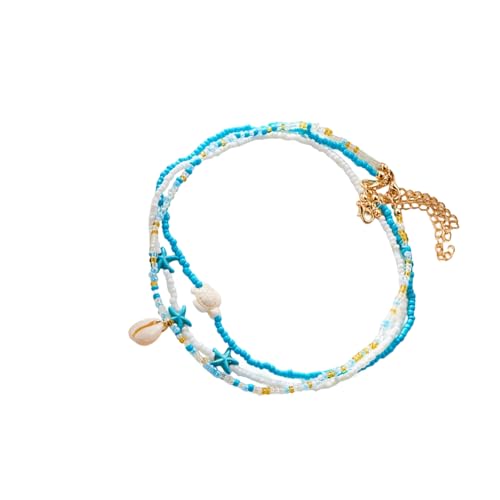 RGYBAO Mehrschichtige Halskette mit Meeresschildkröten, Muscheln, Seesternen, Perlen, Anhänger, verstellbare Länge, Halskette, Schmuck-Accessoire, 38＋5cm, Reisperlen, Kein Edelstein von RGYBAO