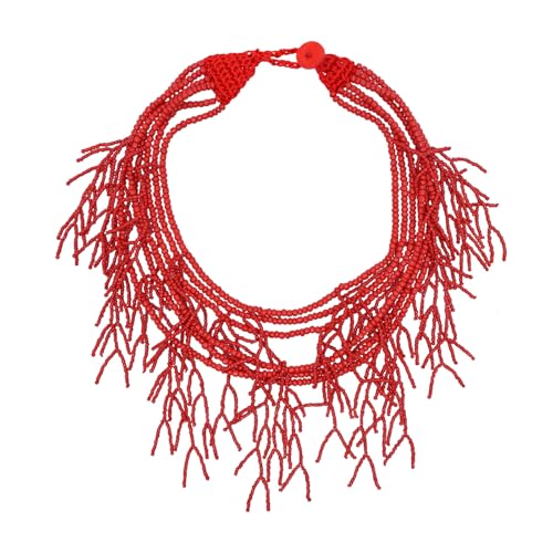 RGYBAO Mehrschichtige Perlen-Halskette, ethnischer Stil, verstellbare Länge, leicht, stilvoller Harzschmuck für Damen, 47x17cm, Kunststoff / Harz, Kein Edelstein von RGYBAO