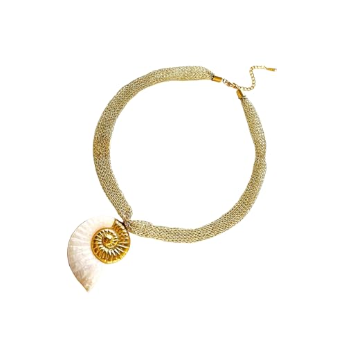 RGYBAO Stilvolle Halskette mit Blatt-/Muschel-/Sonnenanhänger mit gestrickter Netzkette für Damen, leichter künstlerischer Schmuck, （43-45）+5cm, Edelstahl, gestrickter Drahtgittergürtel, Acryl, Kein von RGYBAO