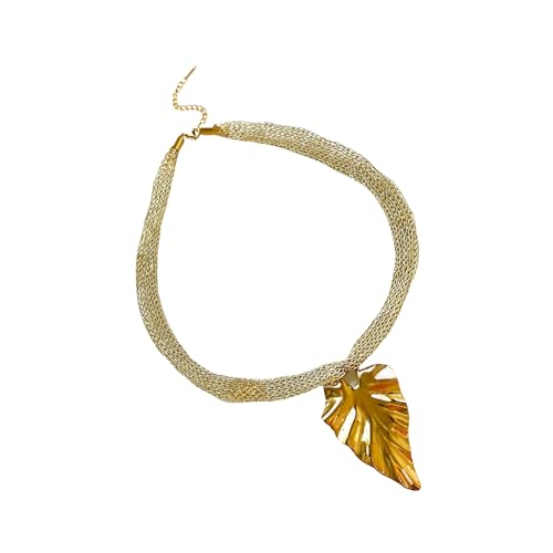 RGYBAO Stilvolle Halskette mit Blatt-/Muschel-/Sonnenanhänger mit gestrickter Netzkette für Damen, leichter künstlerischer Schmuck, （43-45）+5cm, Edelstahl, gestrickter Drahtgittergürtel, Acryl, Kein von RGYBAO