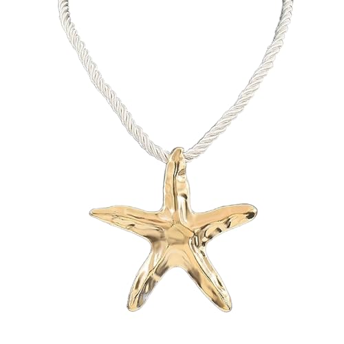 RGYBAO Verstellbare Halskette mit Seestern-Anhänger für Damen, handgefertigter Ozeanik-Schmuck mit Seilkette, Strandurlaub, Party-Accessoire, Chain 43-50.05cm, Pendant 8.5cm, Metall, Kein Edelstein RGYBAO Verstellbare Halskette mit Seestern-Anhänger für Damen, handgefertigter Ozeanik-Schmuck mit Seilkette, Strandurlaub, Party-Accessoire, Chain 43-50.05cm, Pendant 8.5cm, Metall, Kein Edelstein von RGYBAO