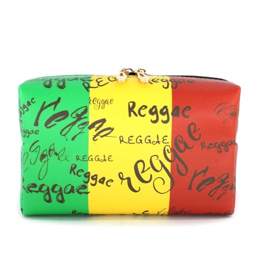 RGYLION Make-up-Tasche Reise-Kulturbeutel Make-up-Tasche für Frauen PU-Leder wasserdichte Make-up-Tasche für Frauen Mädchen Jamaika-Flagge Rasta Reggae Brief Afro, Reggae von RGYLION