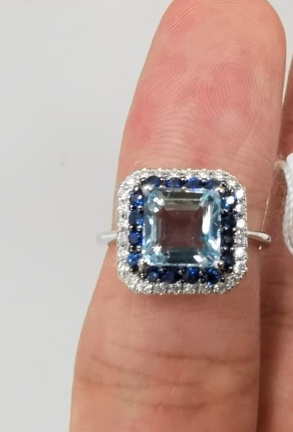 40% Off Special Liquidation Clearance Bevor Es Geht Nwt 4, 449 18Kt Gold Wunderschöner Seltener Smaragdschliff Aquamarin Saphir Diamant Ring von RGalleriesJewels