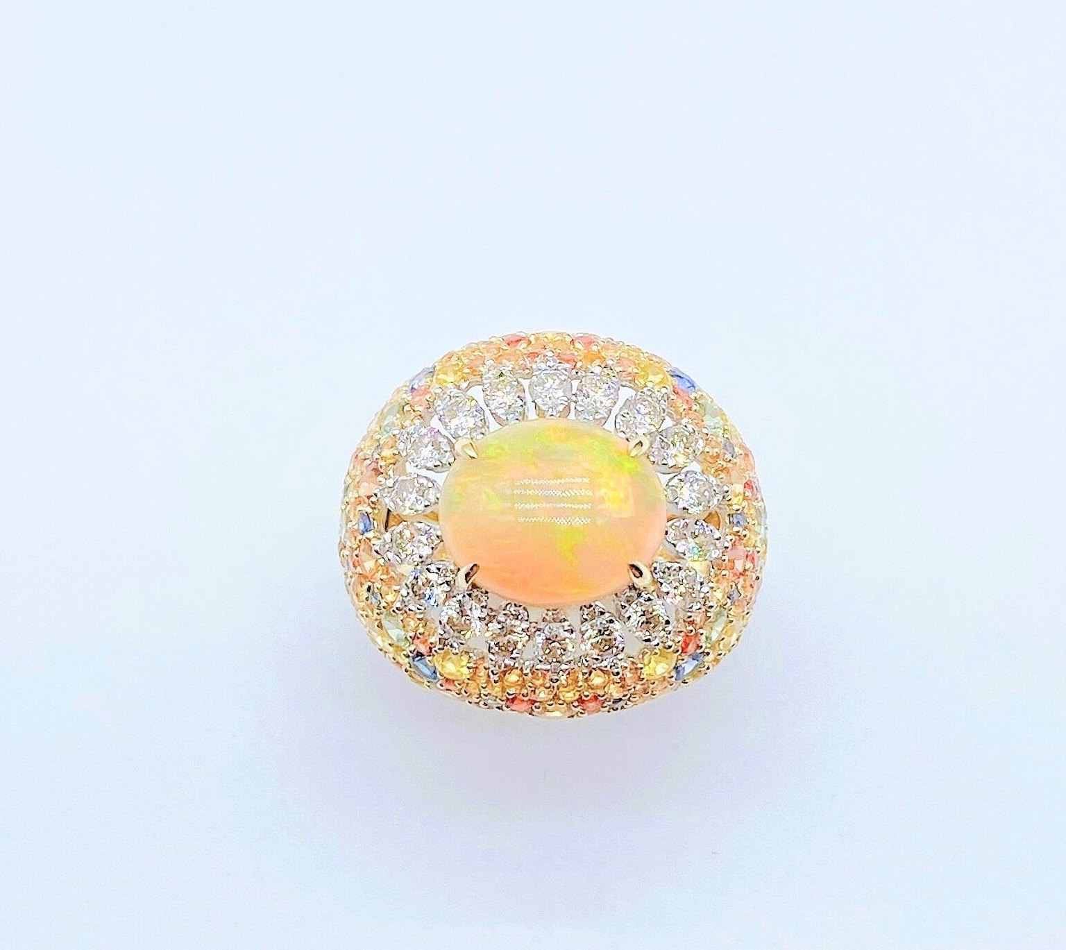 40% Rabattakzeptiert Staffelpreise Seltener 18Kt Gold Fancy Großer Glitzernder Opal Regenbogen Saphir Diamant Ring Neu Mit Etikett von RGalleriesJewels