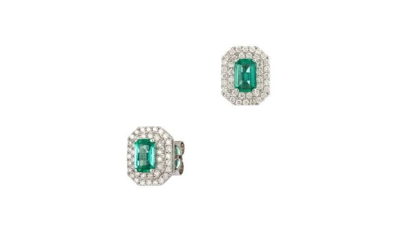 40% Sale Restposten Seltene 18Kt Gold Wunderschöne Ausgefallene Smaragd Und Diamant Ohrstecker von RGalleriesJewels