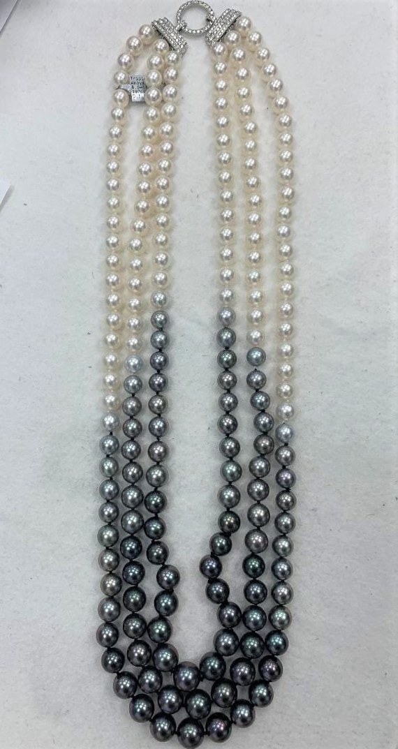 50% Off Clearance Beste Angebote Akzeptieren 35.000 Seltene Wichtige 18Kt Große Tahitian Perle Südsee Dreifachstrang Diamant Halskette von RGalleriesJewels