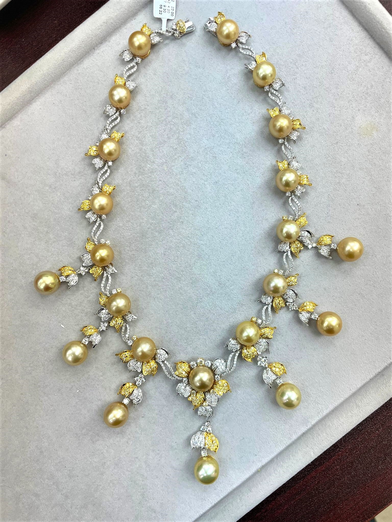 50% Off Clearance Beste Angebote Akzeptieren 90.000 Seltene Wichtige 18Kt Große Goldene Südsee Perle Gelb Diamant Blumen Halskette von RGalleriesJewels