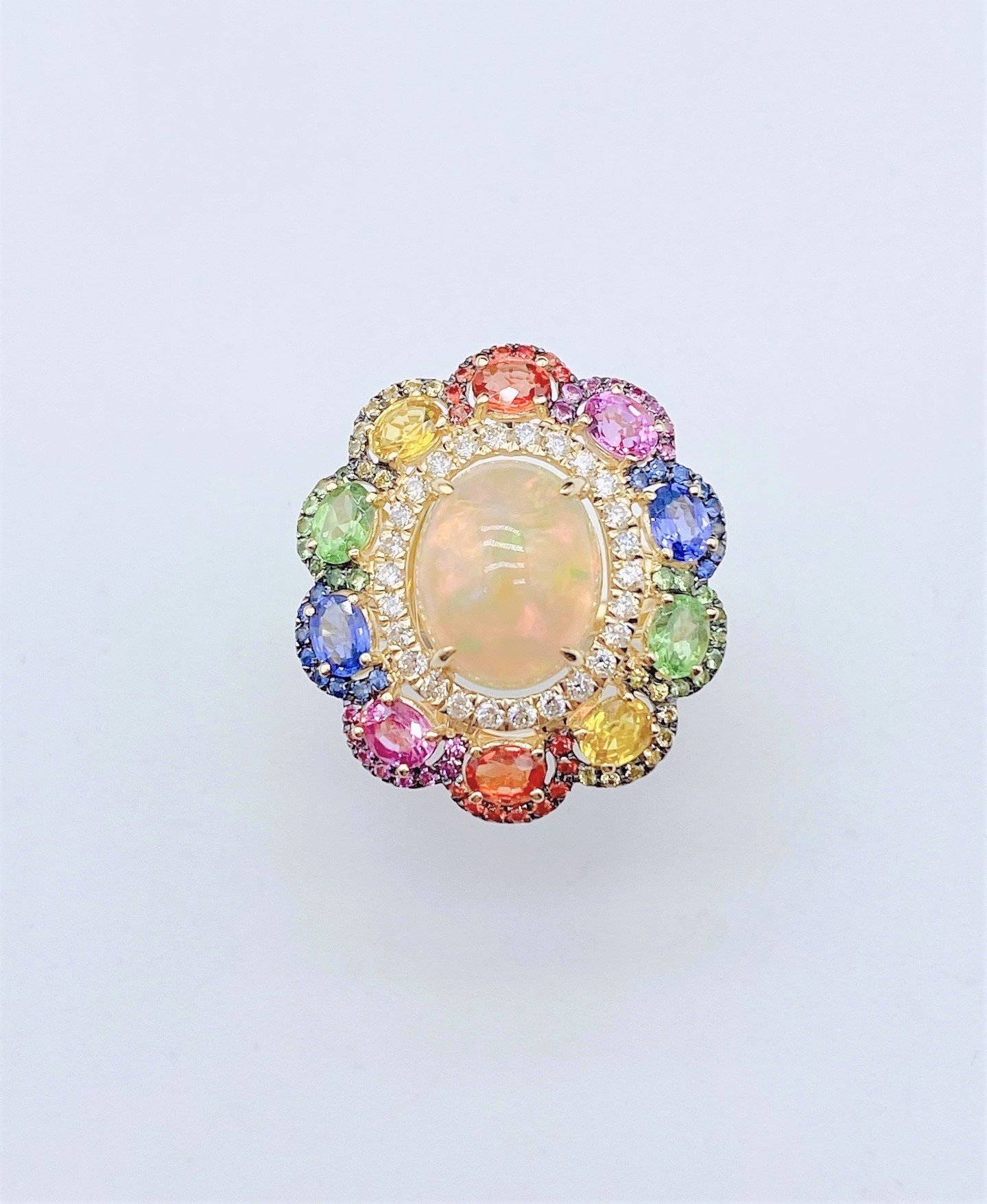 50% Off Clearance Beste Angebote Akzeptieren Nwt 9, 509 Seltener 18Kt Gold Fancy Großer Glitzer Opal Regenbogen Saphir Diamant Ring von RGalleriesJewels