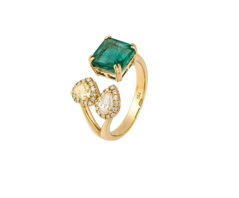 50% Sale Restposten Beste Angebote Annehmen Neu Mit Etikett 9.735 Seltener 18Kt Gold Wunderschöner 3 Karat Smaragd Diamant Crossover Ring von RGalleriesJewels