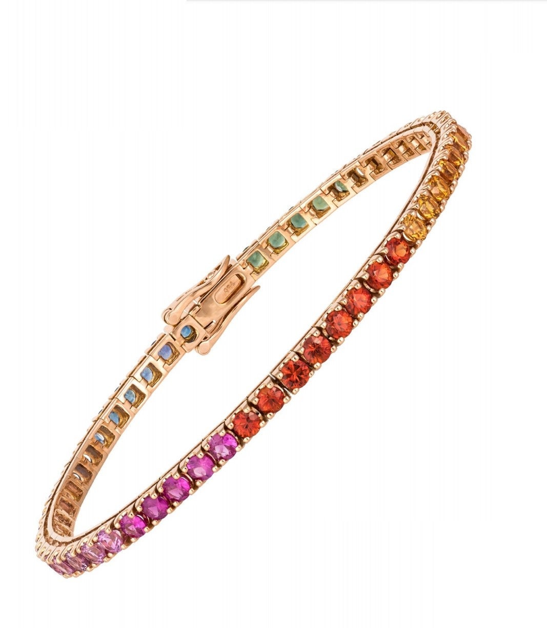 50% Off Special Liquidation Clearance Beste Angebote Akzeptieren Nwt 7, 850 Seltenes 18Kt Gold Multi Buntes Regenbogen Saphir Armband von RGalleriesJewels