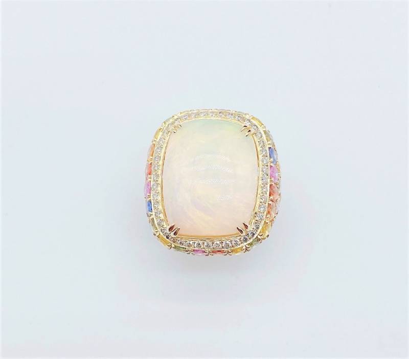 50% Rabatt Auf Sonderauflösung Neu Mit Etikett 9.939 Seltener 18Kt Gold Fancy Opal Regenbogen Saphir Diamant Ring von RGalleriesJewels