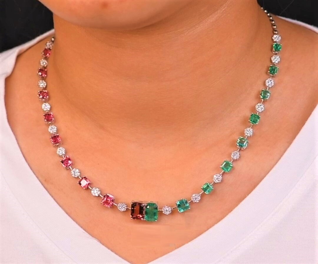 50% Rabatt Auf Liquidationsabwicklung Beste Angebote Akzeptieren Nwt 22, 500 Seltene Wunderschöne 18Kt Gold Rosa Turmalin Smaragd Diamant von RGalleriesJewels