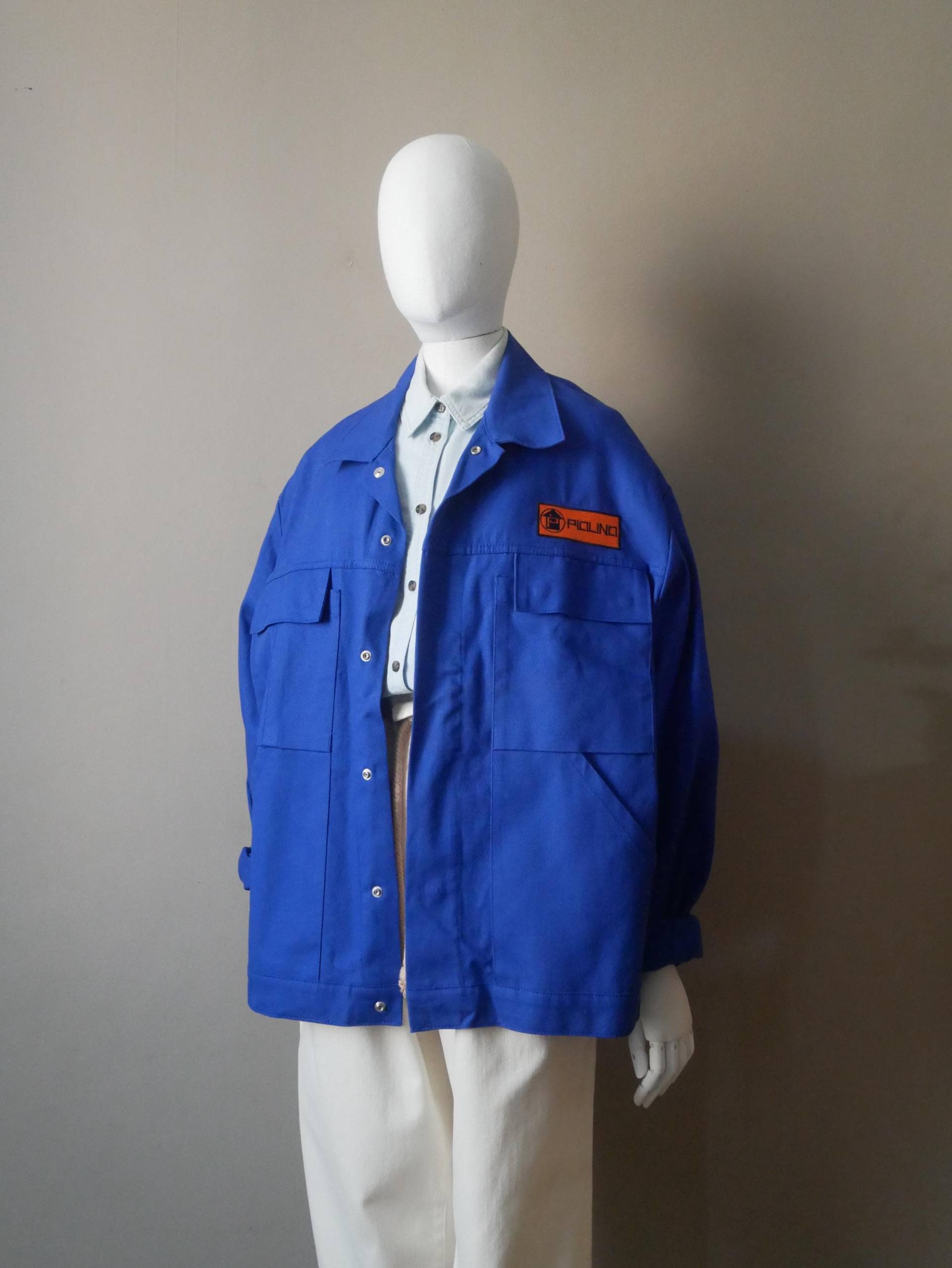 Arbeiterjacke, Baumwoll-Canvas, Vintage-Dadcore-Boyfriend-Mix, Arbeitsblau Arbeiterjacke, Baumwoll-Canvas, Vintage-Dadcore-Boyfriend-Mix, Arbeitsblau von RGbyleonn
