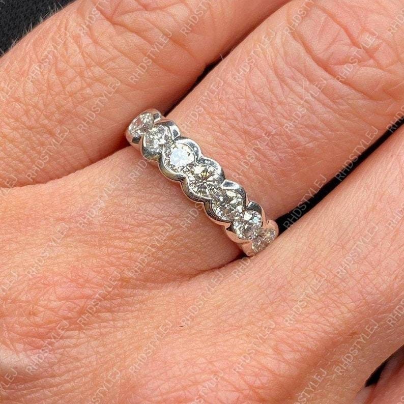 Moissanit Eheringe Frauen, Silber Eternity Band, Jahrestagsbänder, Stapelbare Bandringe, Unikat Set Versprechen Ring von RHDSTYLEJ