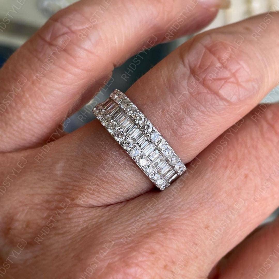 Moissanite Ehering Frauen, Halb Eternity Band, Band Ring, Jubiläumsbänder, Baguette Diamant Dicker Silber Versprechen Ring von RHDSTYLEJ