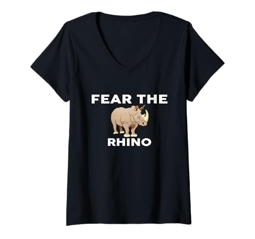 Damen Fürchte das Rhino T-Shirt Rhinos T-Shirt mit V-Ausschnitt Damen Fürchte das Rhino T-Shirt Rhinos T-Shirt mit V-Ausschnitt von RHINO Shirts By VKOKAY