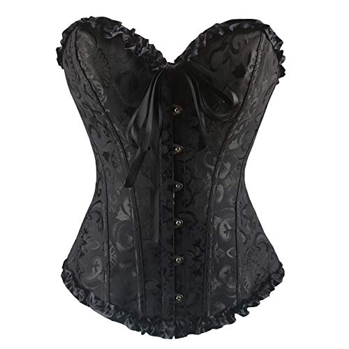 RHISLEO Damen Korsett-Top mit Schnürung, florales Burlesque-Bustier, Bustier, Überbrust-Stäbchen, Schwarzes Oberteil mit Blumenmuster, 36 von RHISLEO