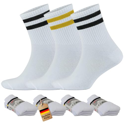 RHODEA - Tennissocken Herren & Damen Unisex 39-42 | 43-46 - 12er-Pack Weiß & Schwarz Gestreifte Sportsocken - 80% Baumwolle, Hervorragende Passform für Sport, Ideal für den täglichen Gebrauch von RHODEA