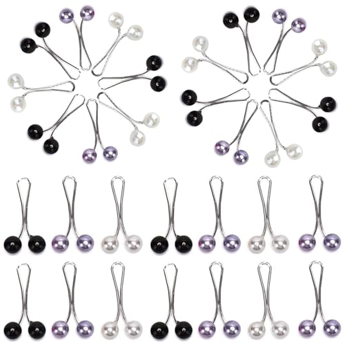 RHQFDM 24 Stücke Kopftuch Clip 3 Farben Muslim Hijab Pins Clips Perle Kopftuch Clip Frauen Muslim Brosche Clip Hijab Pins Pearl U Clips U-Form Schal Clip (Schwarz,Weiß,Lila) von RHQFDM